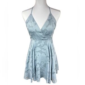 NWT Lulu’s Burnout Floral Spaghetti Strap Skater Dress Light Blue XS